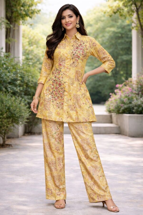 Luxury Yellow Color Floral Printed Kurta Pant Set-AE-CSET-023