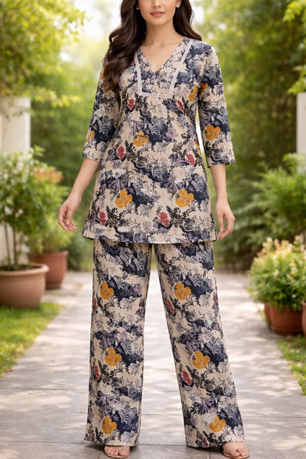 Floral Cotton Kurti & Pant Set-AE-CSET-091