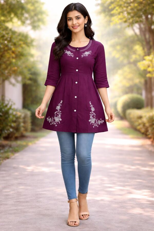 Embroidered A-Line Tunic Top-AE-TOP-069