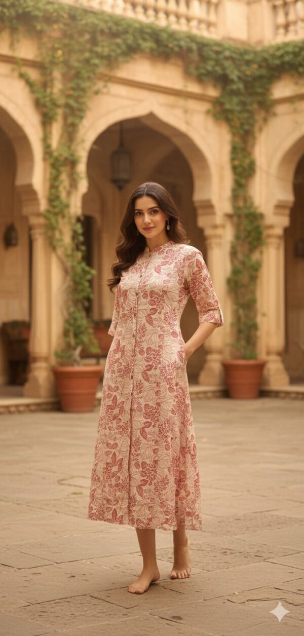 Pure Cotton Printed A-Line Dress-AE-KURTI-015