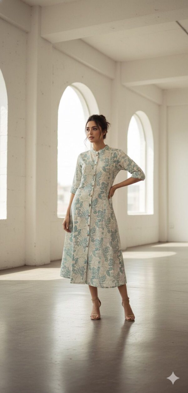 Pure Cotton Printed A-Line Dress-AE-KURTI-014