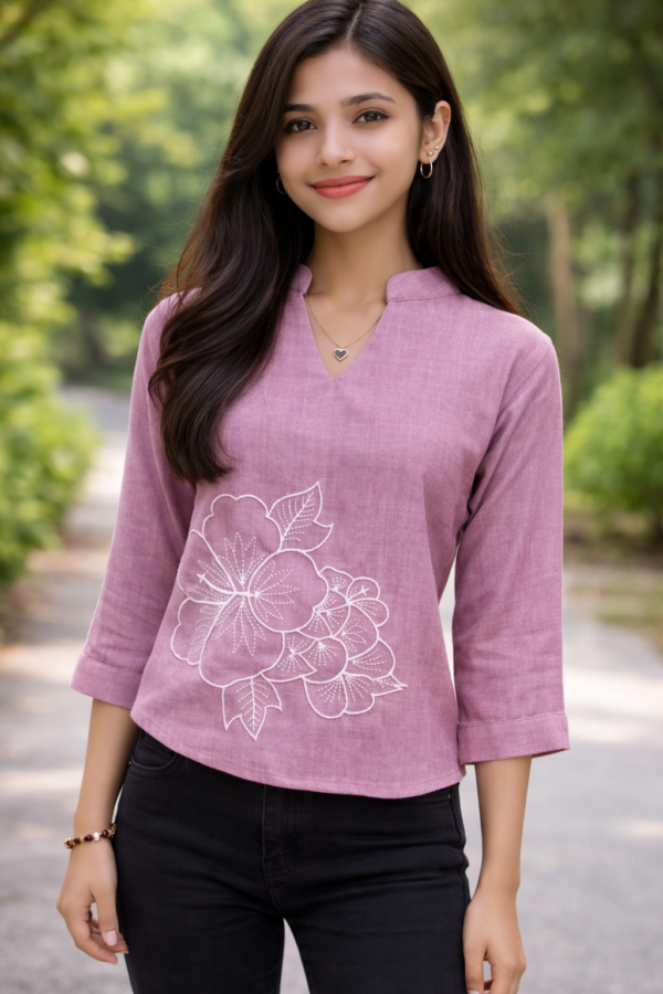 Floral Embroidered Linen Top – Elegant Casual Wear
